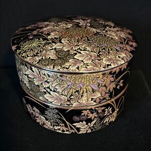1960s VTG Shibata Japanese 3 Tiers Jewelry-Trinket Black Porcelain-Ceramic Box